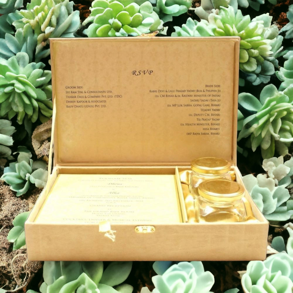 KL9008B Velvet Fabric MDF Dry Fruit Box with 2 Card Inserts (2 Jars) - Kalash Cards