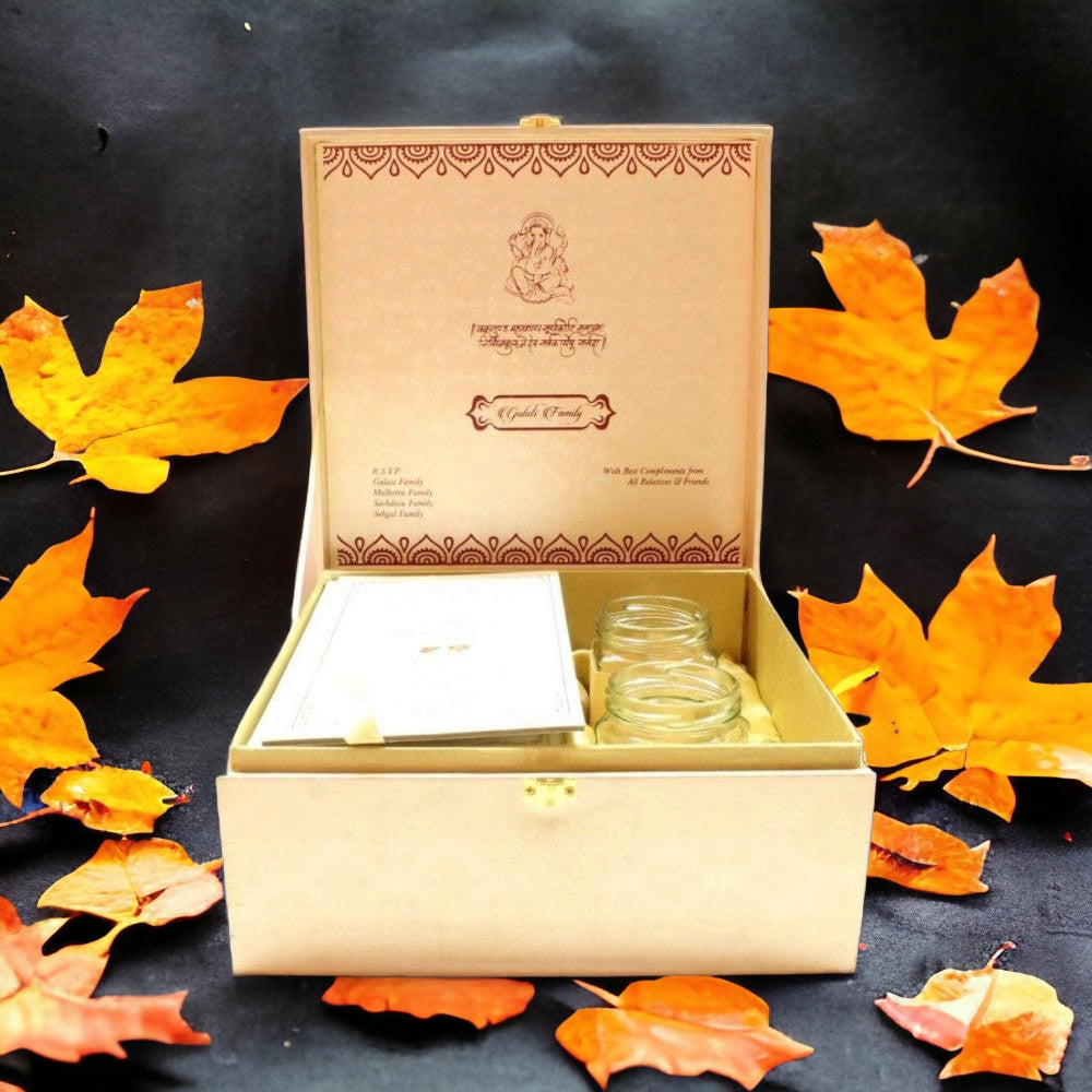 KL9022B Traditional Umbrella Design MDF Dry Fruit Box with Jars - Kalash Cards
