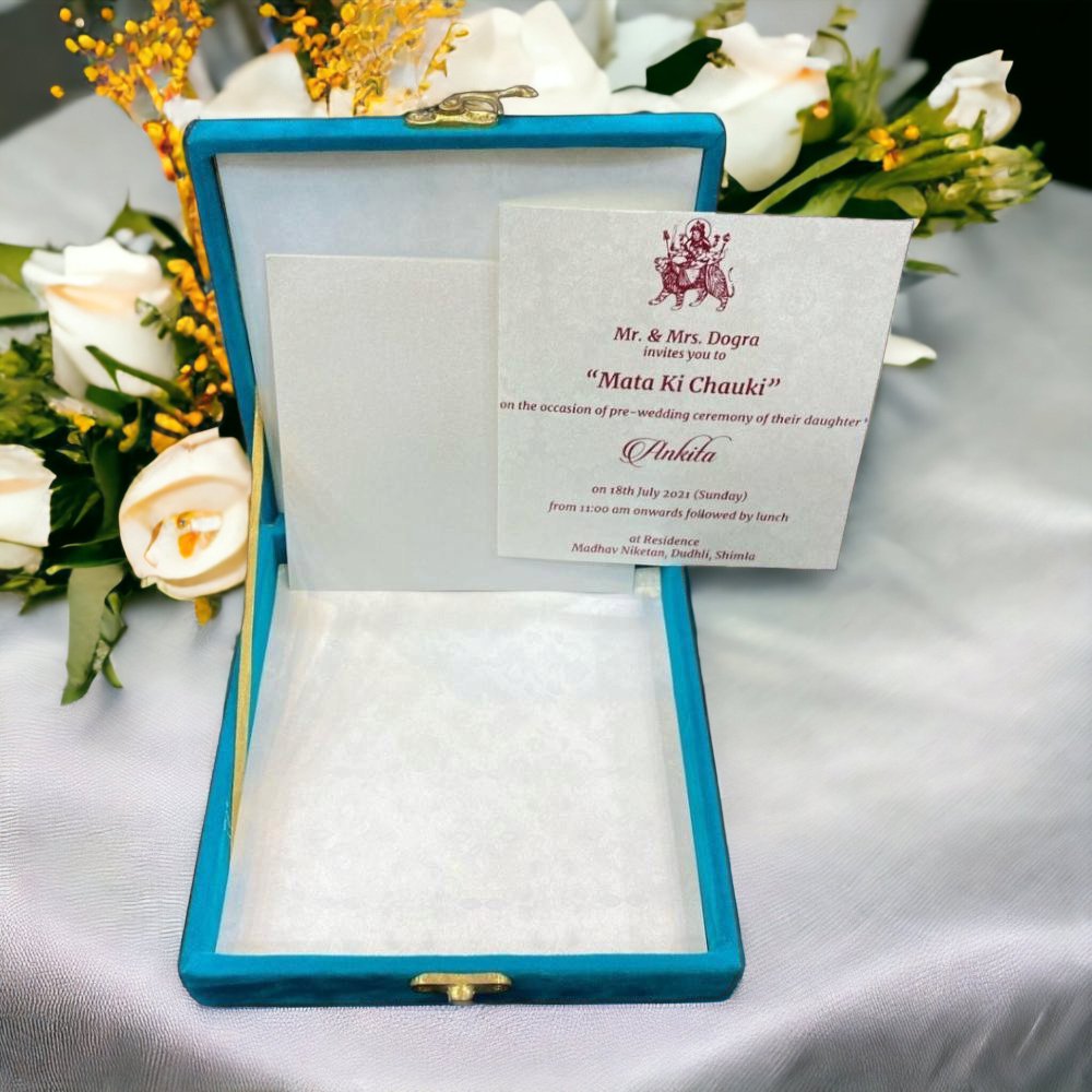 KL9024B Velvet Fabric MDF Wedding Invitation Box Card - Kalash Cards