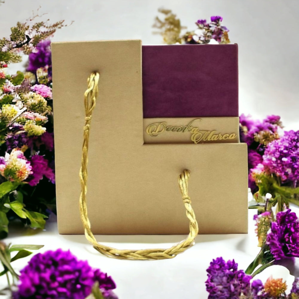 KL9026B Velvet Fabric MDF Mithai & Dry Fruit Box with L Shape Carry Bag Style Box Holder - Kalash Cards