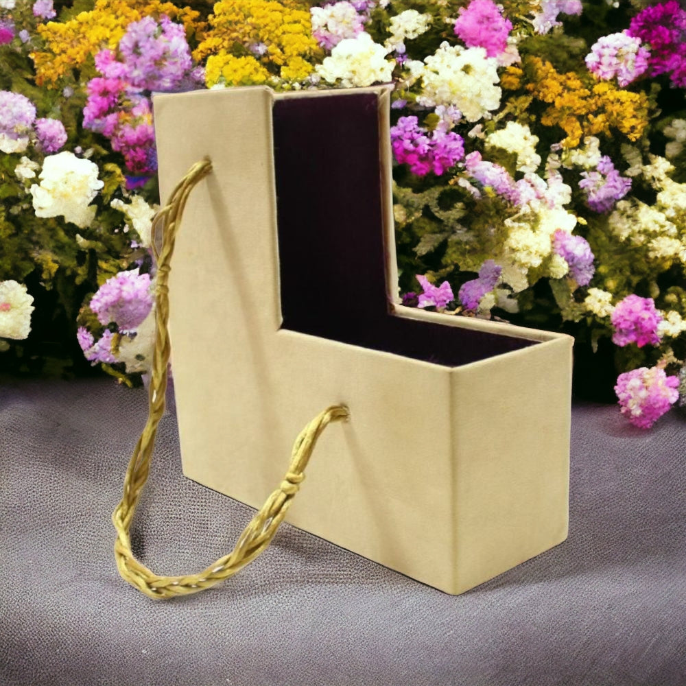 KL9026B Velvet Fabric MDF Mithai & Dry Fruit Box with L Shape Carry Bag Style Box Holder - Kalash Cards