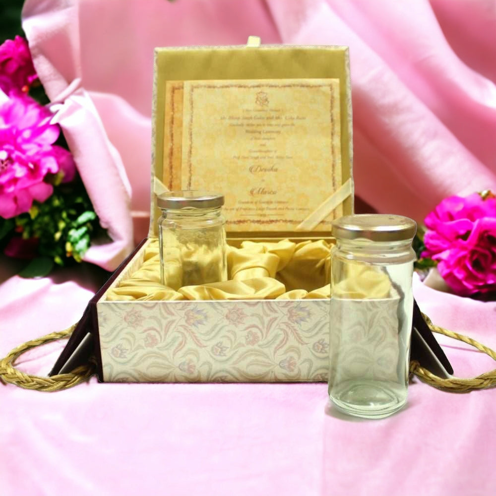 KL9027B Floral Design Carry Bag Style MDF Dry Fruit Box with Jars - Kalash Cards