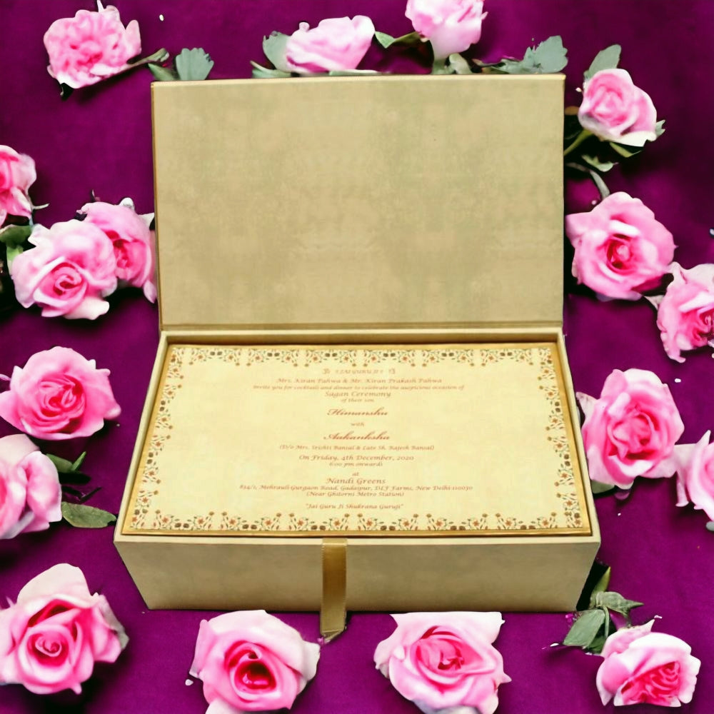 KL9031B Exclusive Gold Foil Floral Design MDF Dry Fruit Box with Jars - Kalash Cards