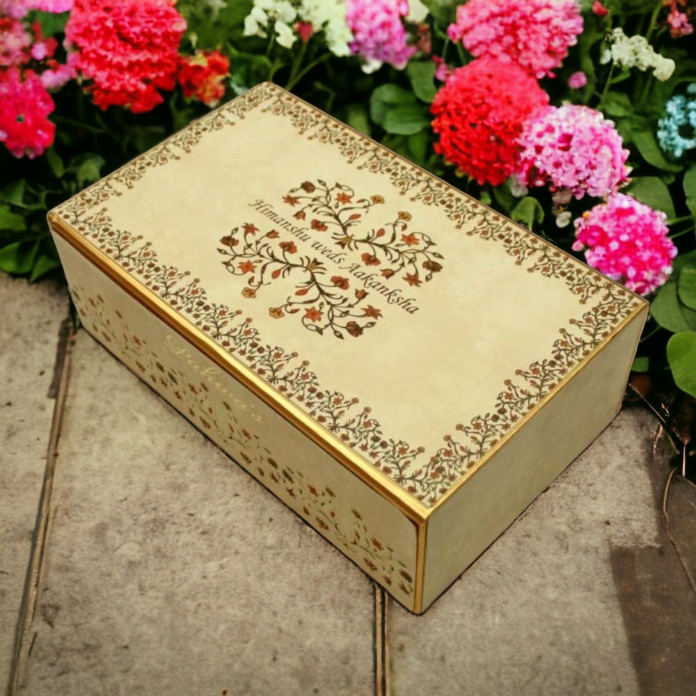 KL9031B Exclusive Gold Foil Floral Design MDF Dry Fruit Box with Jars - Kalash Cards