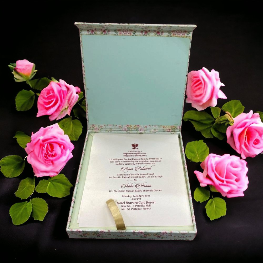 KL9035S1B Floral Design MDF Mithai & Dry Fruit Box with 2 Card Inserts - Kalash Cards