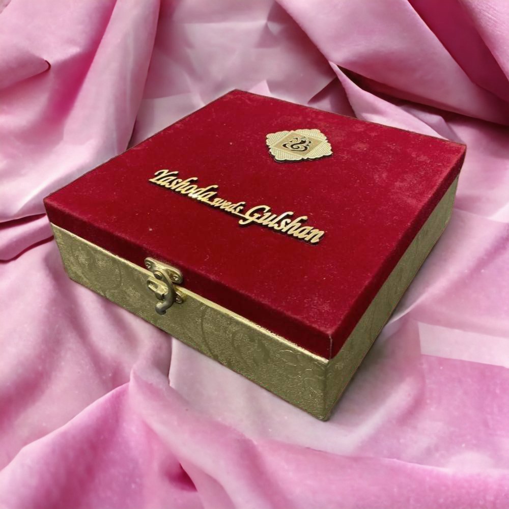 KL9046B Velvet Fabric MDF Dry Fruit Gift Box with 2 Card Inserts (2 Jars) - Kalash Cards