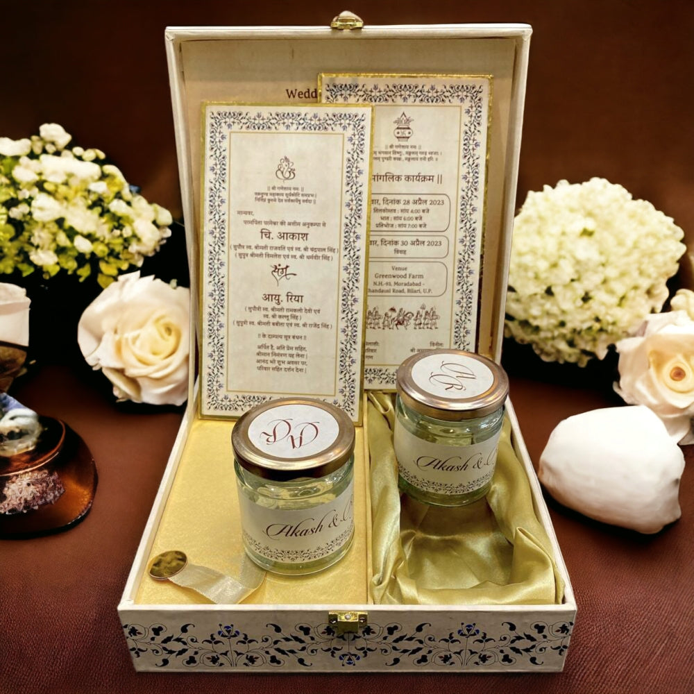 KL9074B MDF Dry Fruit Gift Box with 2 Card Inserts (2 Jars) - Kalash Cards
