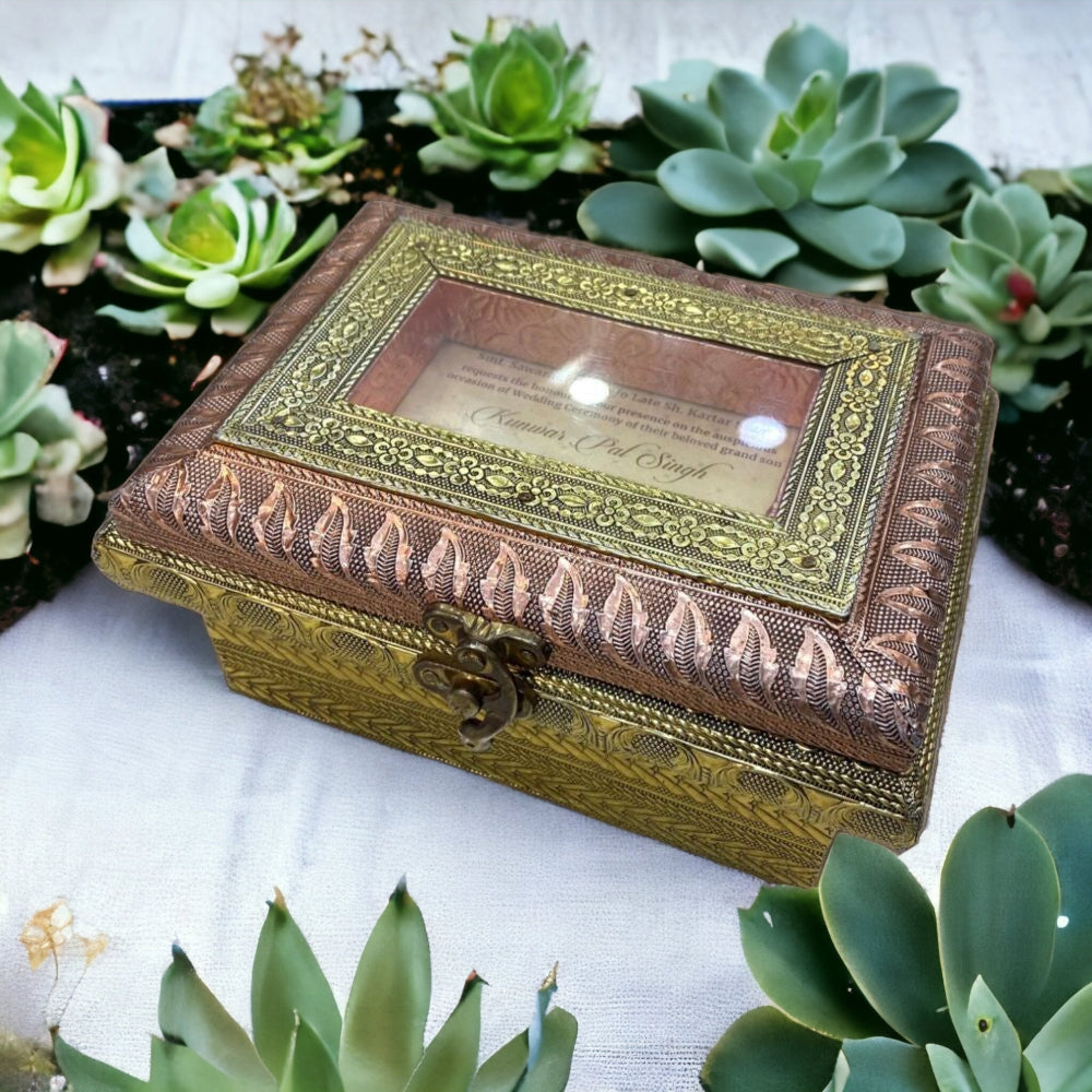 KL9095 Metal Dry Fruit Wedding Gift Box with 2 Card Inserts (2 Jars) - Kalash Cards