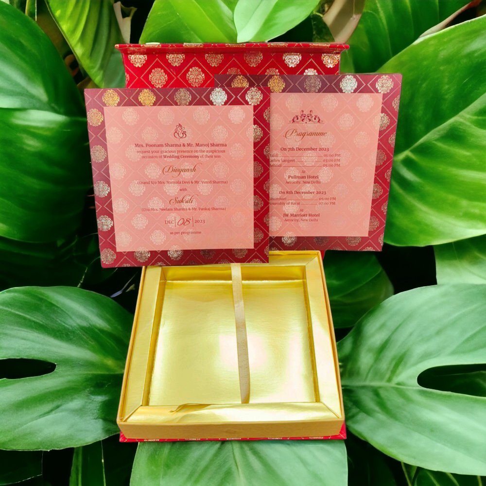 KL9110 Cardboard Wedding Bhaji Mithai Gift Box with Golden Tray (2 Inserts) - Kalash Cards