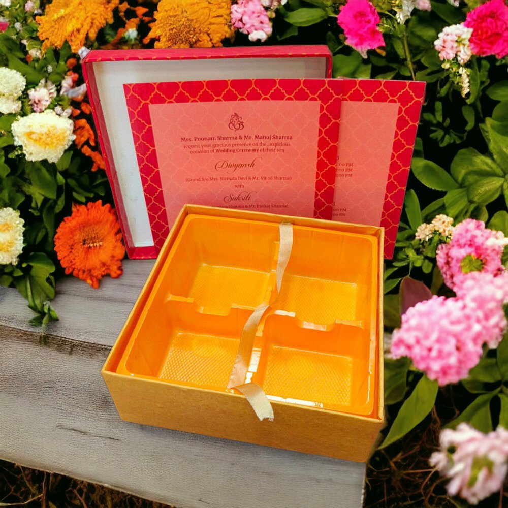 KL9111 Cardboard Wedding Bhaji Mithai Gift Box with Section Tray (2 Inserts) - Kalash Cards