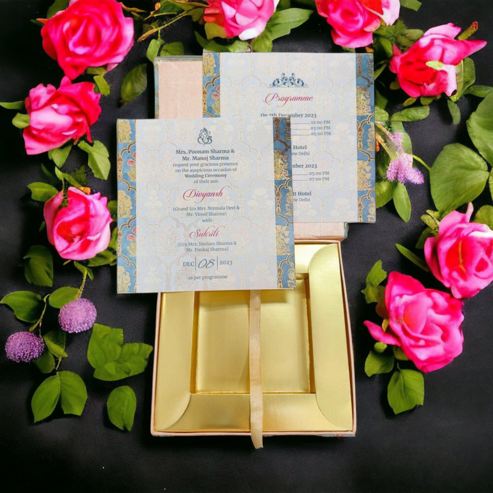 KL9113 Cardboard Wedding Bhaji Mithai Gift Box with Golden Tray (2 Inserts) - Kalash Cards