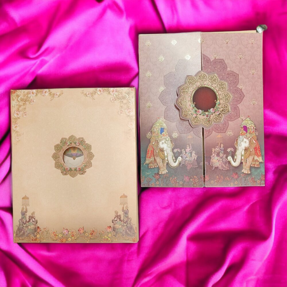 KLB537 Royal Design Semi Box Paper Wedding Card - Kalash Cards