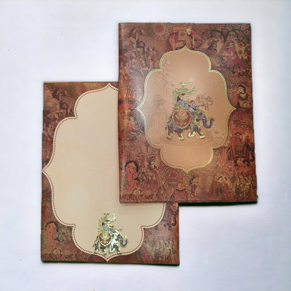 KLB539 Royal Elephant Semi Box Paper Wedding Card - Kalash Cards