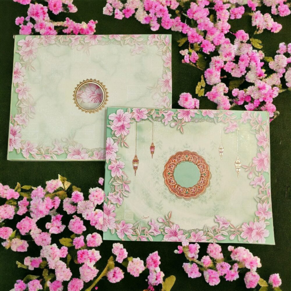 KLB546 Floral Design Semi Box Paper Wedding Card - Kalash Cards