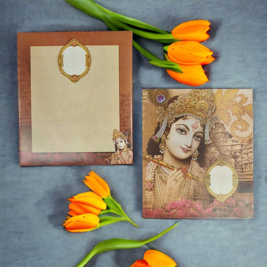 KLB548 Radha Krishna Design Semi Box Paper Wedding Card - Kalash Cards