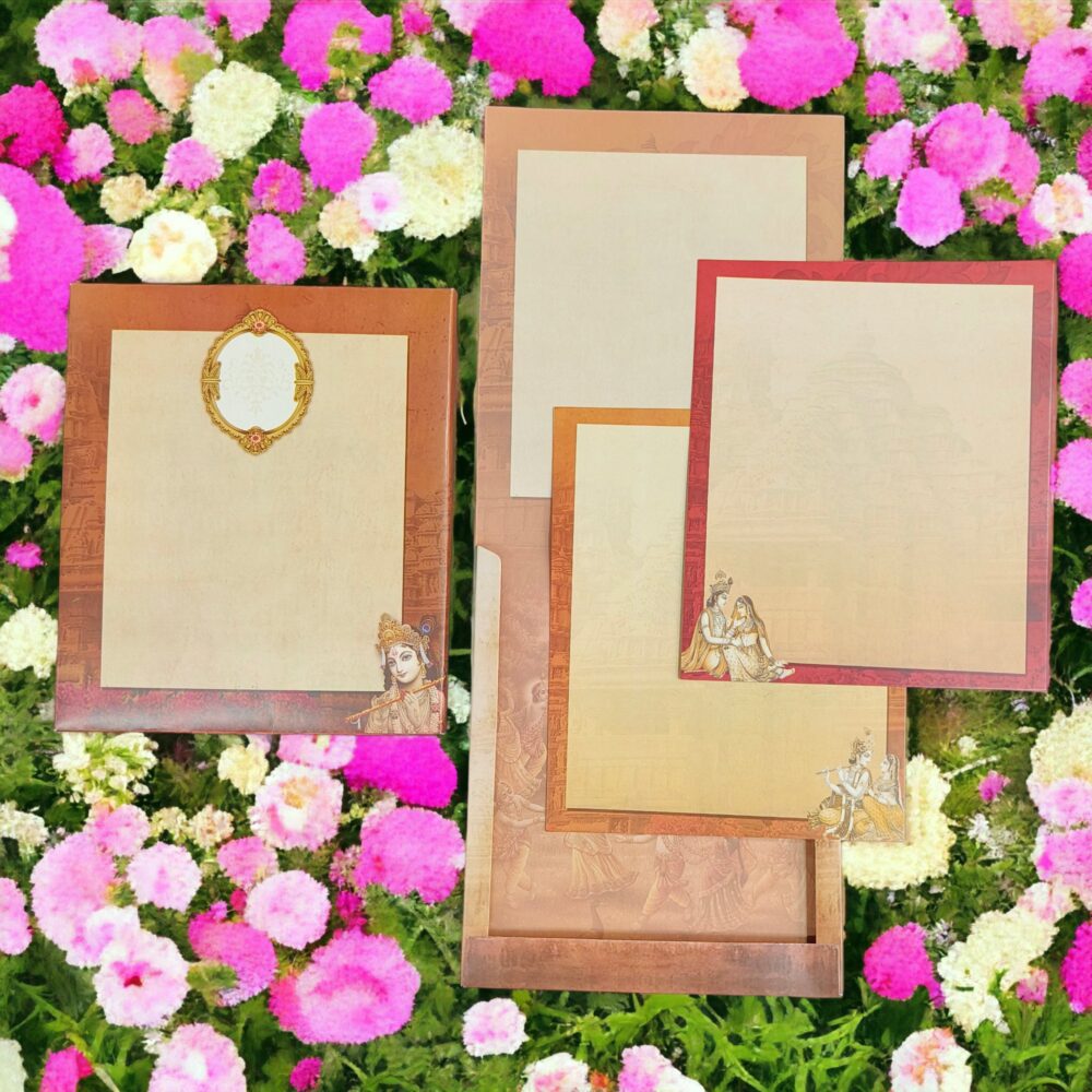 KLB548 Radha Krishna Design Semi Box Paper Wedding Card - Kalash Cards