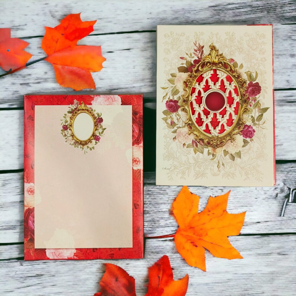 KLB549 Floral Design Semi Box Three Fold Paper Wedding Card - Kalash Cards