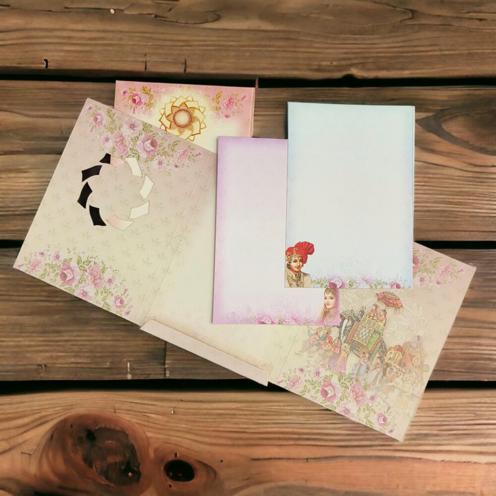 KLB550 Three Fold Semi Box Paper Wedding Card - Kalash Cards