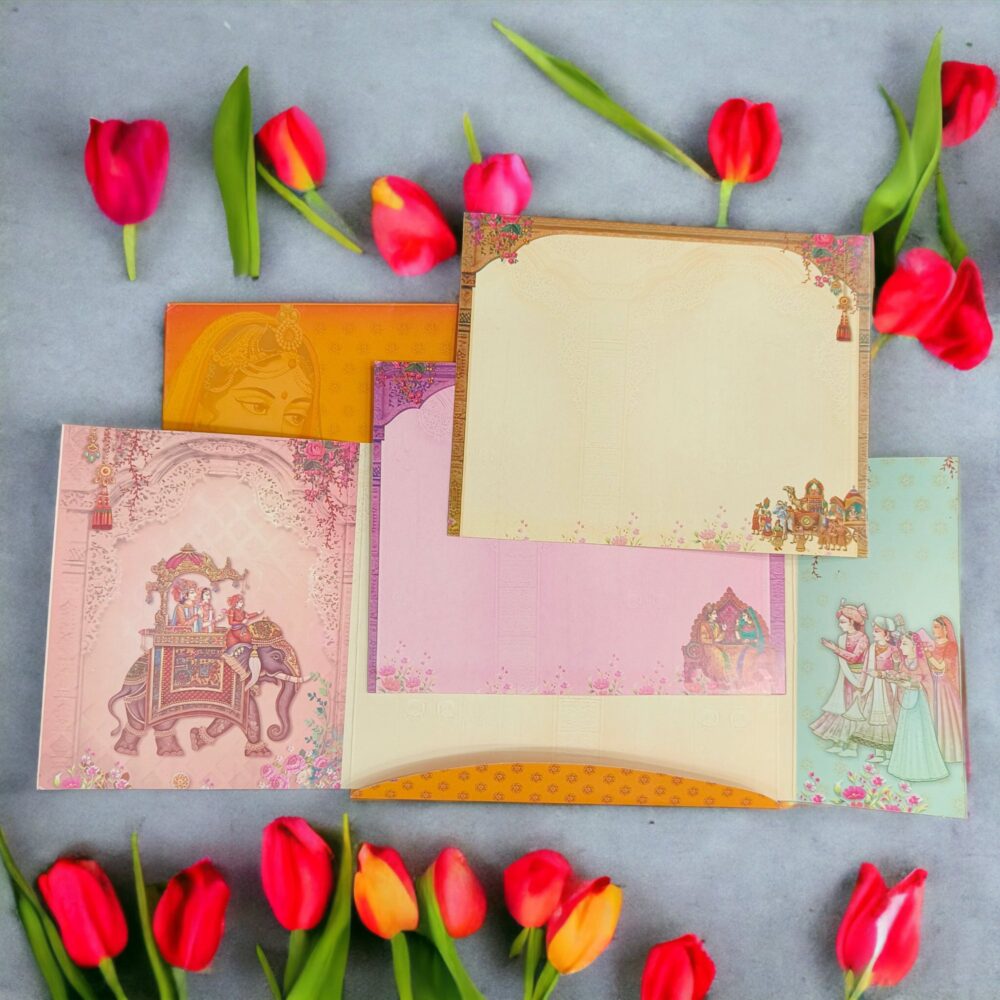 KLB551 Royal Design Door Style Semi Box Paper Wedding Card - Kalash Cards