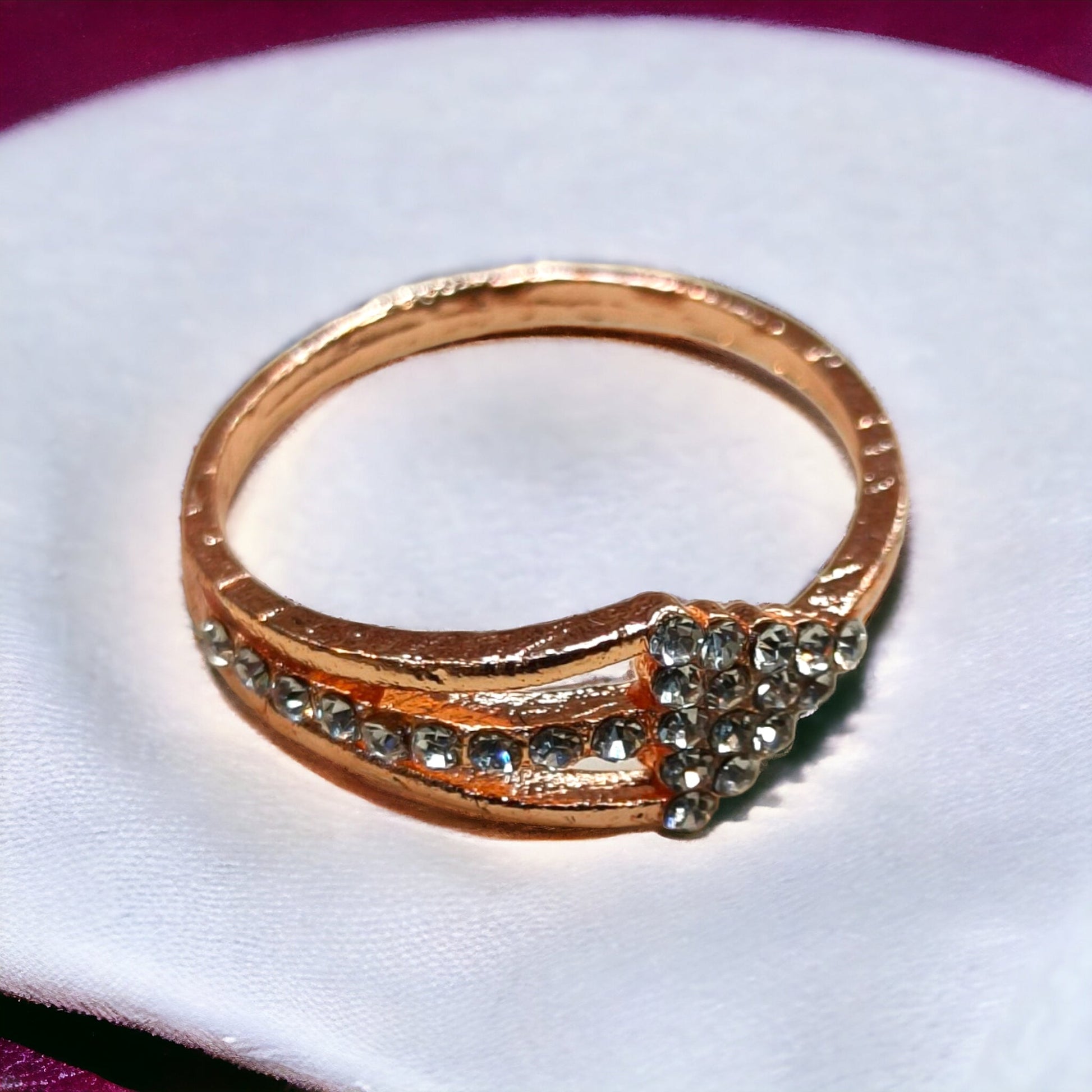 Stylish American Diamond Imitation Rose Gold Ring-Kalash Cards