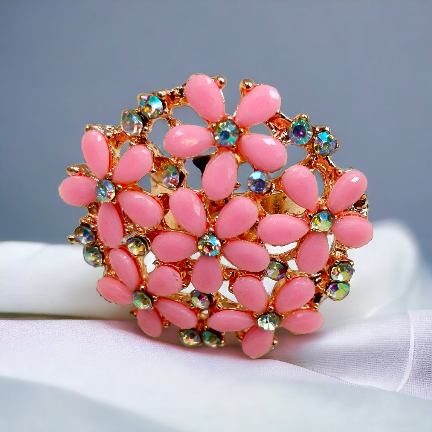 Exclusive Light Pink Kundan & Crystal Free Size Ring-Kalash Cards