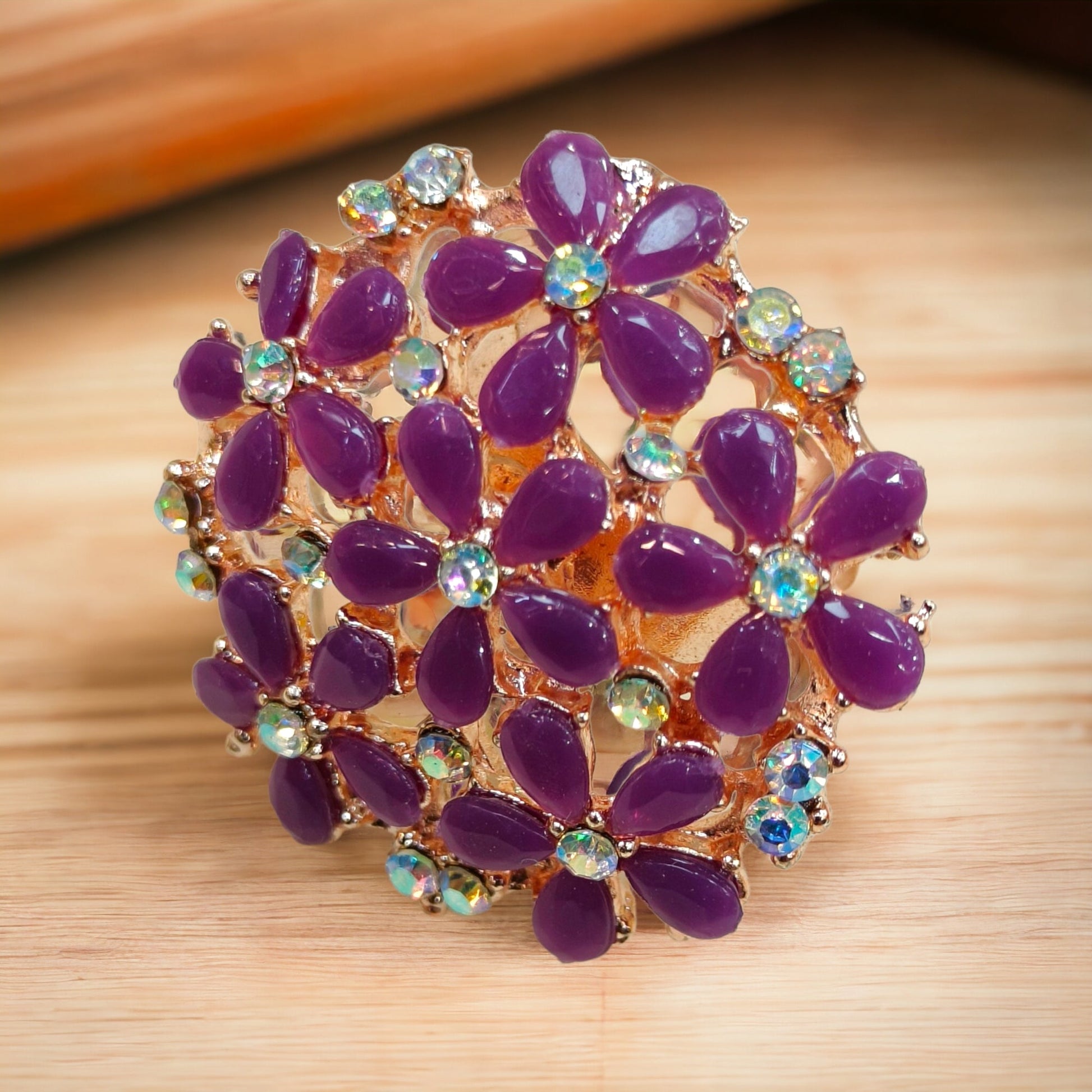 Glamorous Purple Kundan & Crystal Free Size Ring-Kalash Cards