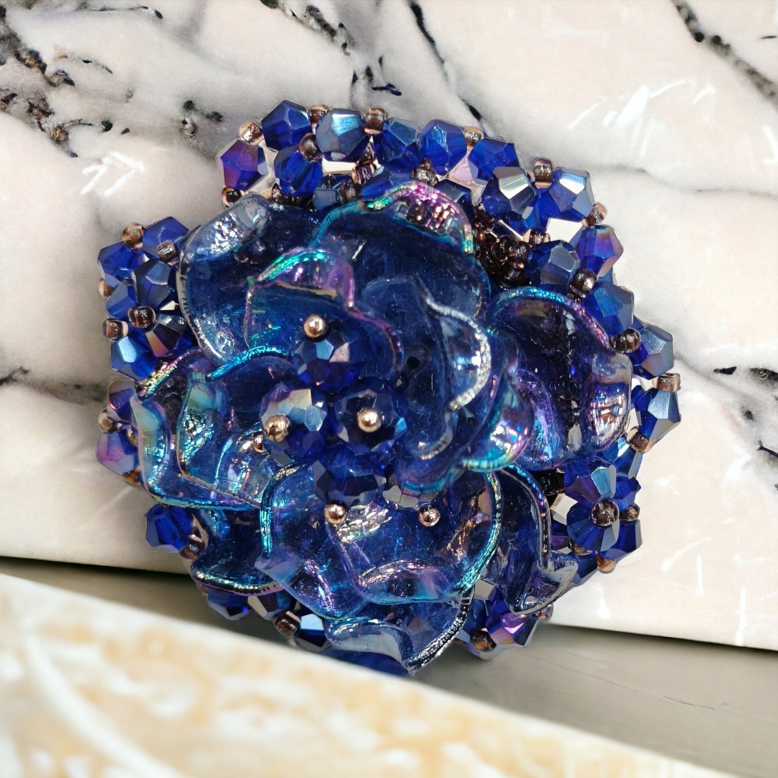 Blue Korean Flower Design 3D Crystal Free Size Ring-Kalash Cards