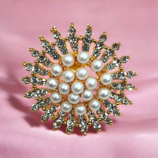 Glittering White Pearl Free Size Ring with AD-Kalash Cards
